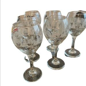 Wine Glasses, Christmas “Pines”, Lynn’s China Stemware, Set of 6, Vintage